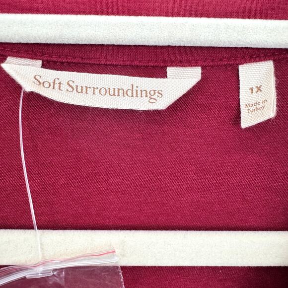 Soft Surroundings Womens Button Front Shirt Top Size 1X Flowy Minimal Tiered Red - Picture 2 of 6